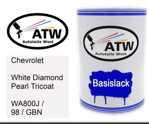 Chevrolet, White Diamond Pearl Tricoat, WA800J / 98 / GBN: 500ml Lackdose, von ATW Autoteile West.